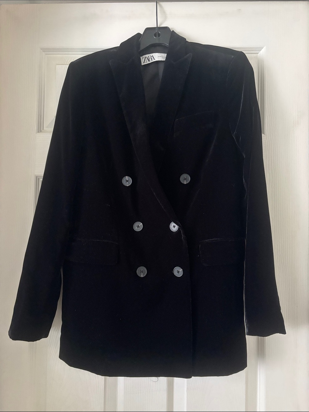 Zara Black Velvet Double-Breasted Blazer